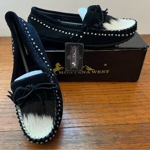 Montana West Black Moccasins with Studs
